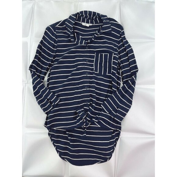 Beach Lunch Lounge Sz S Tie Knot Font Shirt Button Up Navy Striped Blouse Womens - Picture 1 of 8
